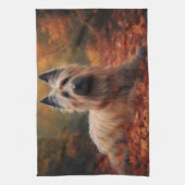 Skye Terrier in Herfst laat Herfst inspireren Theedoek (Verticaal)