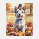 Skye Terrier in Herfstbladeren Thanksgiving Kunst Fleece Deken (Voorkant)