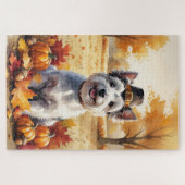 Skye Terrier in Herfstbladeren Thanksgiving Kunst Legpuzzel (Horizontaal)