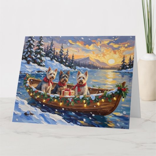 Skye Terrier Kerstboot Vakantie Kaart (Voorkant)