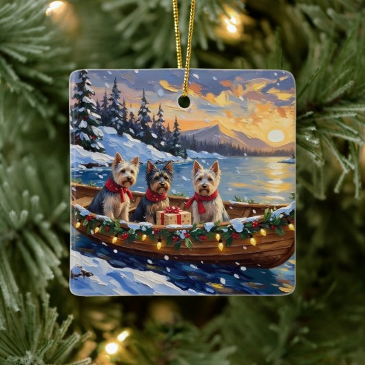 Skye Terrier Kerstboot Vakantie Keramisch Ornament (Boom)