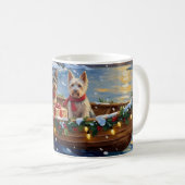 Skye Terrier Kerstboot Vakantie Koffiemok (Voorkant rechts)