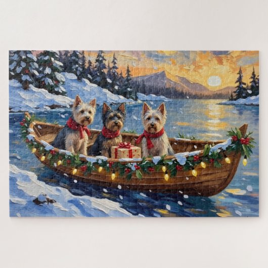 Skye Terrier Kerstboot Vakantie Legpuzzel (Horizontaal)