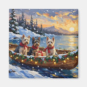 Skye Terrier Kerstboot Vakantie Magneet (Voorkant)