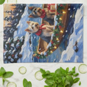 Skye Terrier Kerstboot Vakantie Theedoek (Gevouwen)