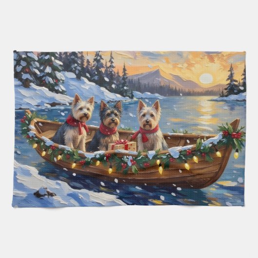Skye Terrier Kerstboot Vakantie Theedoek (Horizontaal)