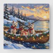 Skye Terrier Kerstboot Vakantie Vierkante Klok (Voorkant)