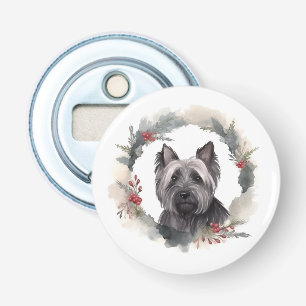 Skye Terrier Kerstkrans Feestelijke Pup Button Flesopener