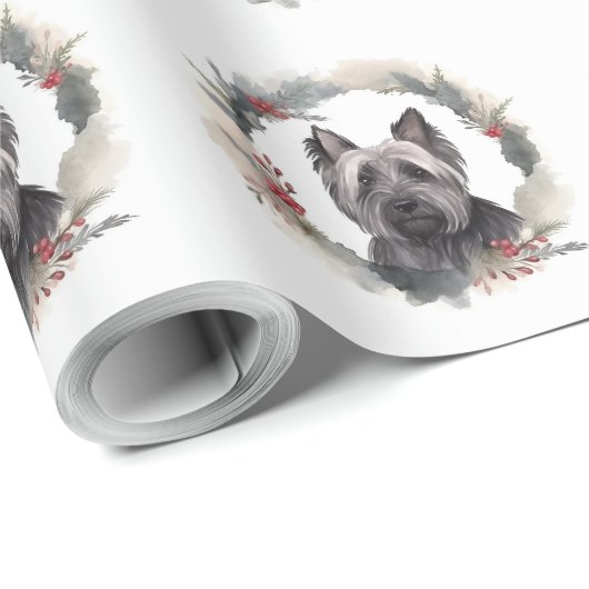 Skye Terrier Kerstkrans Feestelijke Pup Cadeaupapier (Rol Hoek)