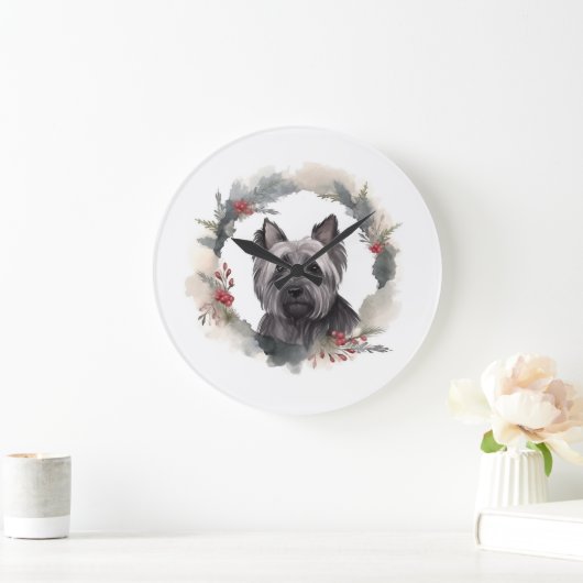 Skye Terrier Kerstkrans Feestelijke Pup Grote Klok (Huis)