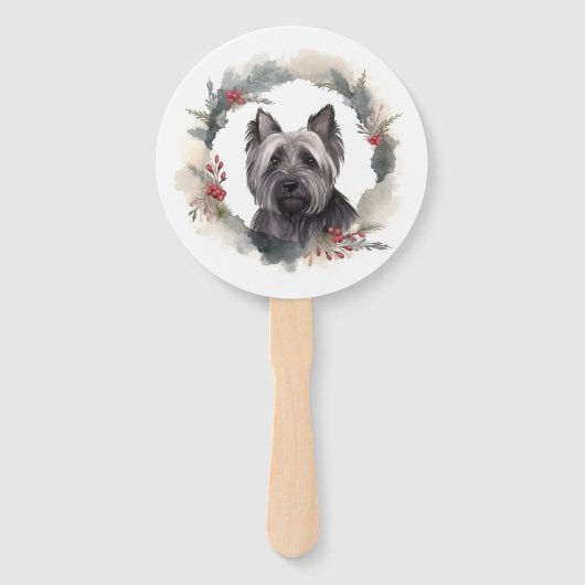 Skye Terrier Kerstkrans Feestelijke Pup Handwaaier (Achterkant)