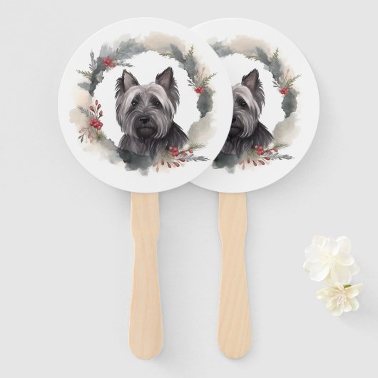 Skye Terrier Kerstkrans Feestelijke Pup Handwaaier (Voorkant en achterkant)