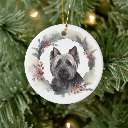 Skye Terrier Kerstkrans Feestelijke Pup Keramisch Ornament (Boom)
