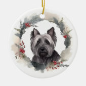 Skye Terrier Kerstkrans Feestelijke Pup Keramisch Ornament (Voorkant)