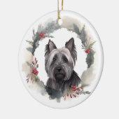 Skye Terrier Kerstkrans Feestelijke Pup Keramisch Ornament (Links)