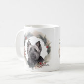 Skye Terrier Kerstkrans Feestelijke Pup Koffiemok (Voorkant links)