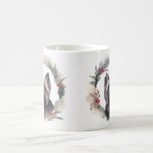 Skye Terrier Kerstkrans Feestelijke Pup Koffiemok (Center)