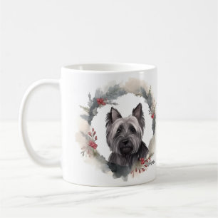 Skye Terrier Kerstkrans Feestelijke Pup Koffiemok