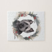 Skye Terrier Kerstkrans Feestelijke Pup Legpuzzel (Horizontaal)
