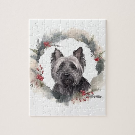 Skye Terrier Kerstkrans Feestelijke Pup Legpuzzel (Verticaal)