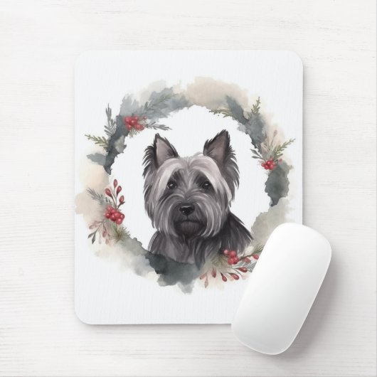 Skye Terrier Kerstkrans Feestelijke Pup Muismat (Met muis)
