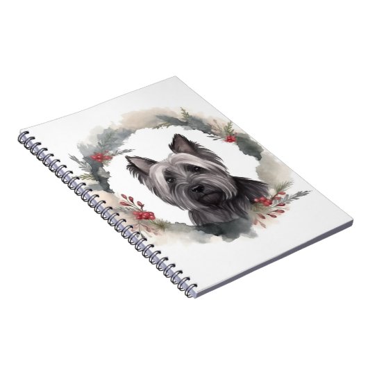 Skye Terrier Kerstkrans Feestelijke Pup Notitieboek (Rechterzijde)
