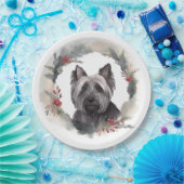Skye Terrier Kerstkrans Feestelijke Pup Papieren Bordje (Feest)