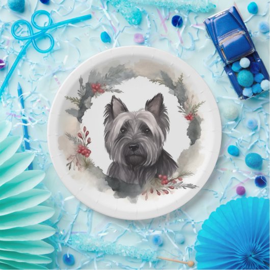 Skye Terrier Kerstkrans Feestelijke Pup Papieren Bordje (Feest)