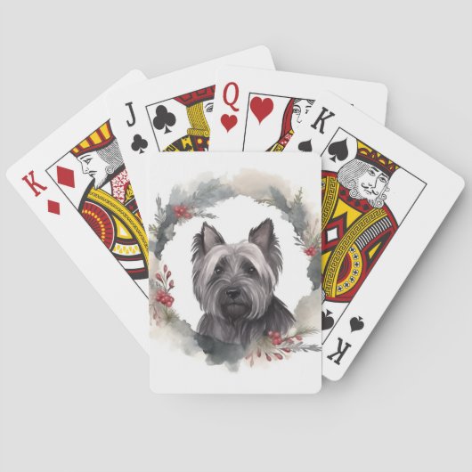 Skye Terrier Kerstkrans Feestelijke Pup Pokerkaarten (Achterkant)
