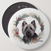 Skye Terrier Kerstkrans Feestelijke Pup Ronde Button 6,0 Cm (Voorkant /achterkant)