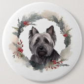 Skye Terrier Kerstkrans Feestelijke Pup Ronde Button 6,0 Cm (Voorkant)