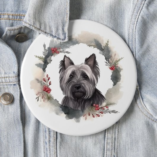 Skye Terrier Kerstkrans Feestelijke Pup Ronde Button 6,0 Cm (In situ)