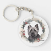 Skye Terrier Kerstkrans Feestelijke Pup Sleutelhanger (Voorkant)