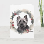 Skye Terrier Kerstkrans Festieve Pup Kaart (Voorkant)