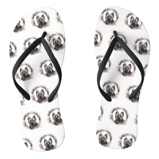 Skye Terrier Kerstkrans Festieve Pup Teenslippers (Voetbed)