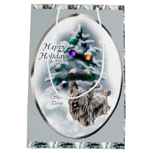 Skye Terrier Kerstmis Medium Cadeauzakje (Achterkant)