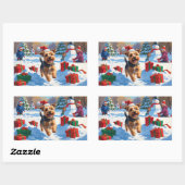 Skye Terrier loopt in de sneeuw met kerst Pet Rechthoekige Sticker (Vel)