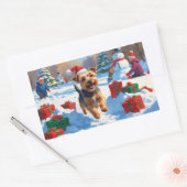 Skye Terrier loopt in de sneeuw met kerst Pet Rechthoekige Sticker (Envelop)
