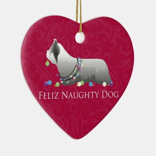 Skye Terrier Merry-kerstontwerp Keramisch Ornament (Rechts)