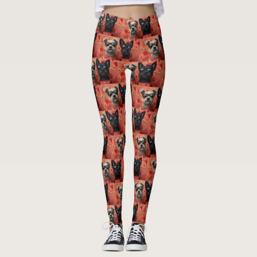 Skye Terrier met Hartrozen Valentijnsdag Leggings (Voorkant)