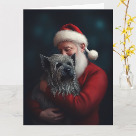 Skye Terrier met Sinterklaas Feestelijke Kerstmis Kaart (Gele Bloem)