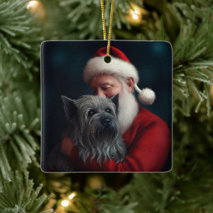 Skye Terrier met Sinterklaas Feestelijke Kerstmis Keramisch Ornament