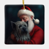 Skye Terrier met Sinterklaas Feestelijke Kerstmis Keramisch Ornament (Voorkant)