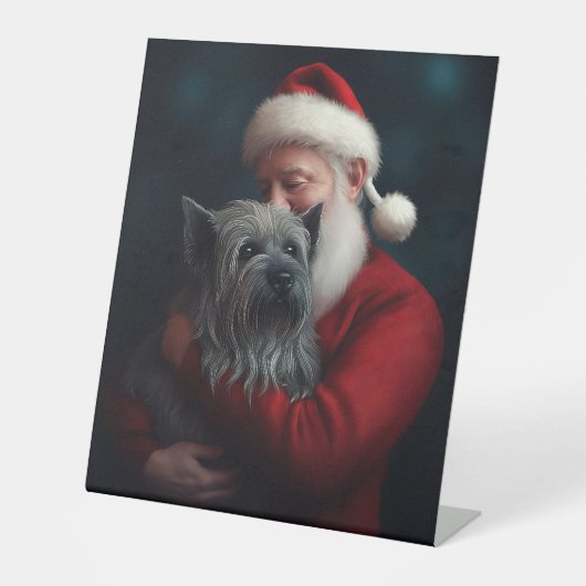 Skye Terrier met Sinterklaas Feestelijke Kerstmis Reclamebord Met Voetstuk (Voorkant)