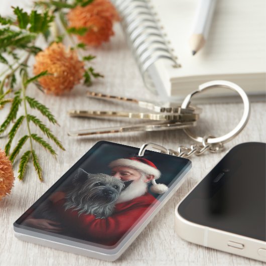 Skye Terrier met Sinterklaas Feestelijke Kerstmis Sleutelhanger (Voorkant Rechts)