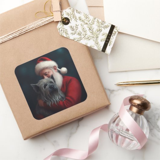Skye Terrier met Sinterklaas Feestelijke Kerstmis Vierkante Sticker (Geschenken)