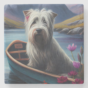 Skye Terrier op een peddel: Een landschappelijk av Stenen Onderzetter