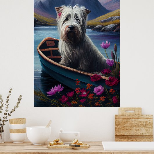 Skye Terrier op een peddel: Een Schilderachtig avo Poster (Keuken)