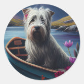 Skye Terrier op een peddel: Een Schilderachtig avo Ronde Sticker (Voorkant)