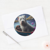 Skye Terrier op een peddel: Een Schilderachtig avo Ronde Sticker (Envelop)